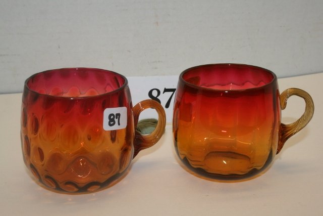 2 Amberina Punch Cups: 2 Amberina Punch Cups – Baby Thumbprint & Rib Designs