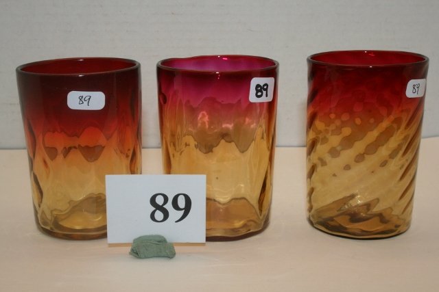3 Amberina Tumblers: 3 Amberina Tumblers – 2 Diamond Optic & 1 Swirl Design
