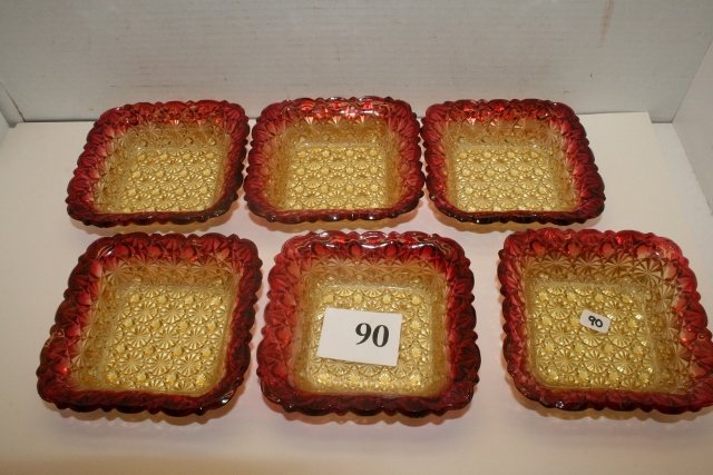 Set of 6 Amberina Daisy & Button: Set of 6 Amberina Daisy & Button – 5” square