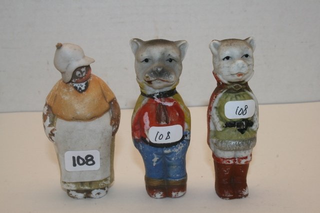 3 China Figurines: 3 China Figurines – 3 ½” tall – Dog & Cat & Black Cook Nodder
