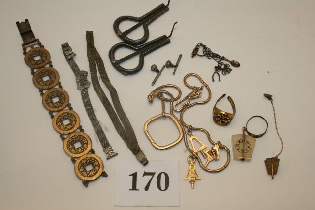 Oriental Coin Bracelet: Oriental Coin Bracelet – Fraternity Chain & Fob -2 Mesh Chain Bracelets – Ring & 2 Juice Harps