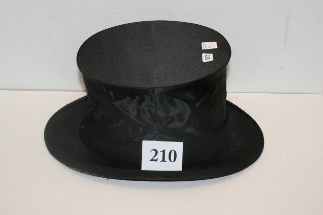 Black Collapsible Opera Top Hat: 5” Tall by 12” Brim Black Collapsible Opera Top Hat by Mauricel L. Rothschild Co. New York of Paris