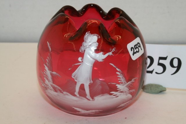 Cranberry Glass Rose Bowl: 3 ½” Tall Cranberry Glass Rose Bowl Hand Blown with polished pontil – girl décor Mary Gregory Type