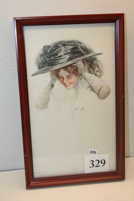 Print of Victorian Lady: 7 ¾” x 11 ¾” Print of Victorian Lady – “Danger” signed Harrison? 1903 – published by Scribners & Sons
