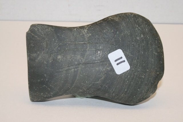 Undrilled Banded Slate Keyhole Pendant: 4 5/8” Undrilled Banded Slate Keyhole Pendant, Ex. Bill Stewart Coll. Shelby Co. Indiana – Jackson C.O.A.