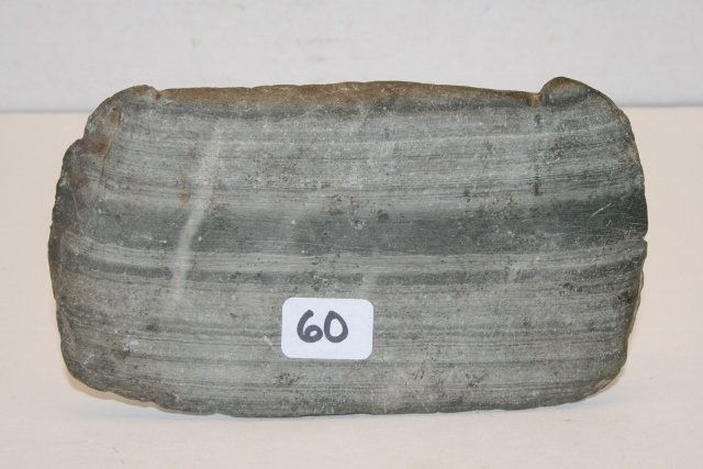 Slate Indented Gorget Preform: 5” Green Banded Slate Indented Gorget Preform, Wood Co. Ohio