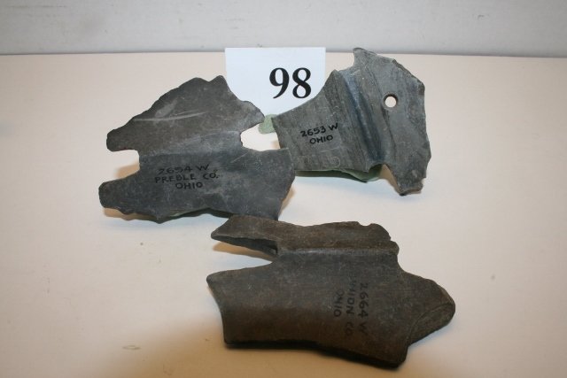 3 Salvaged Bannerstones: 3 Salvaged Bannerstones, Wherle Coll. #2654 W, Preble Co. Ohio - #2653W, Ohio #2664W, Union Co. Ohio – Longest 3 ¼”