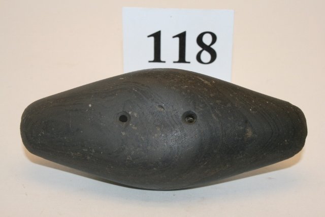 Adena Expanded Center Gorget: 4 ¼” Adena Expanded Center Gorget – Banded Slate, Branch Co. Michigan – Jackson C.O.A.