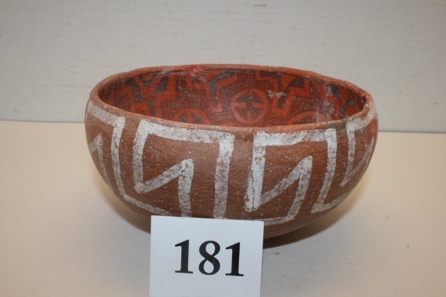 Anasazi Bowl, Polychrome: 6 3/8” x 3” Anasazi Bowl, Polychrome, broken & glued – Fence Lake New Mexico