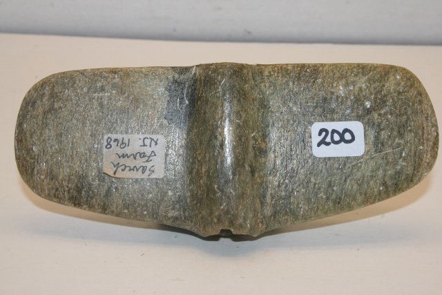 6” Winged Bannerstone: 6” Winged Bannerstone, soft steatite, tag reads Savich Farm, New Jersey, age uncertain