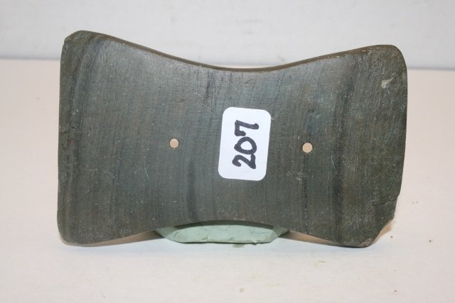Banded Slate Bi – Concave Gorget: 3 11/16” Banded Slate Bi – Concave Gorget – Eaton, Preble Co. Ohio, Ex. Cameron Parks Coll., Bennett C.O.A. – old ding to one corner