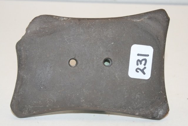 Slate Adena Quadra Concave Gorget: 3 5/8” Brown Slate Adena Quadra Concave Gorget – large chip to one corner, Berks Co. Pa. – Ex. Harold Navratil Coll. Bennett C.O.A.