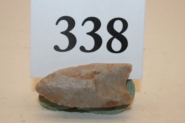 Coshocton Flint Paleo Fluted Point: 1 11/16” Coshocton Flint Paleo Fluted Point, Ohio – Ex. Hill Coll., Bennett C.O.A.