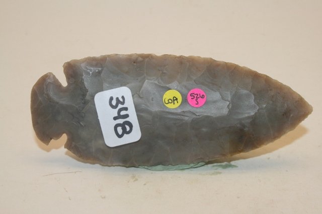 Flint Ridge Dovetail Point: 3 13/16” Flint Ridge Dovetail Point, Ohio, Ex. Robert Stucky Coll., Bennett- Rogers C.O.A.’s