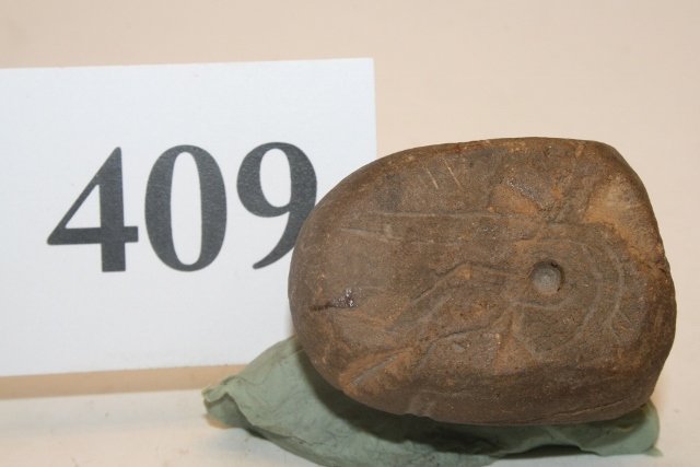 Sandstone Engraved Pipe: 1 11/16” Sandstone Engraved Pipe, Ex. Kelly Chestnut Coll., Bennett – Jackson C.O.A.’s