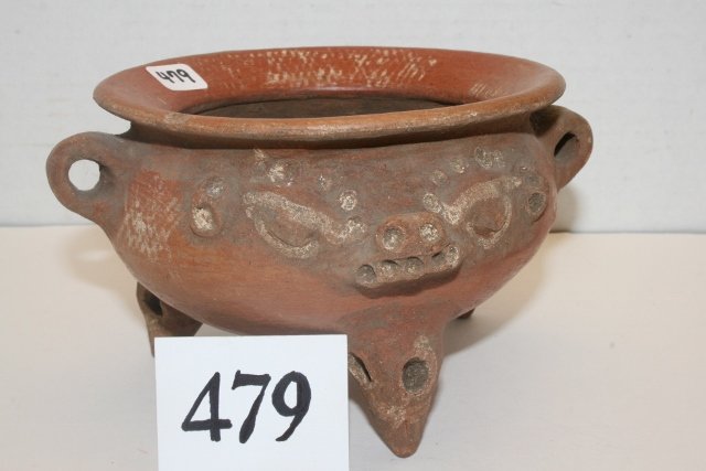 Lug Handled Effigy Pottery Bowl: 6 3/8” x 3 5/8” Redware 3 Footed Zoomorphic Lug Handled Effigy Pottery Bowl – Costa Rica