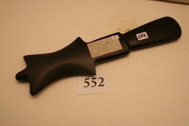 Black Slate Mace: 11 7/8” Black Slate Mace, Old Tag Reads “scepter mace from the Great Hopewellian Culture, found by diggers Sept. 9, 1939 LaFlore Co. Oklahoma – sold to Moorehead 1940, age uncertain