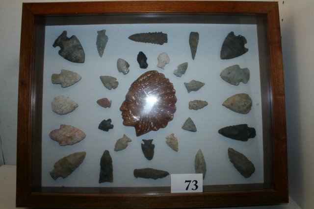 Indian Chief Plaque and 28 Assorted Flints (1 of 2)