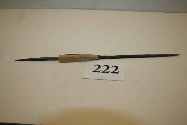 Copper Hair Pin: 9 ½” Copper Hair Pin, paper says Mound in Oklahoma – many of these found in Temple Mound LaFlore Co. Oklahoma