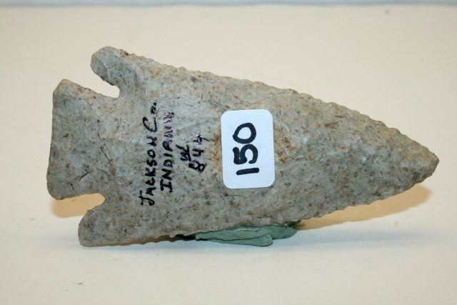 Fossilized Indiana Material Lost lake Point: 3 7/8” Fossilized Indiana Material Lost lake Point, Jackson Co. Indiana from the Late Marvin Gilley Collection of West Manchester, Preble Co. Ohio