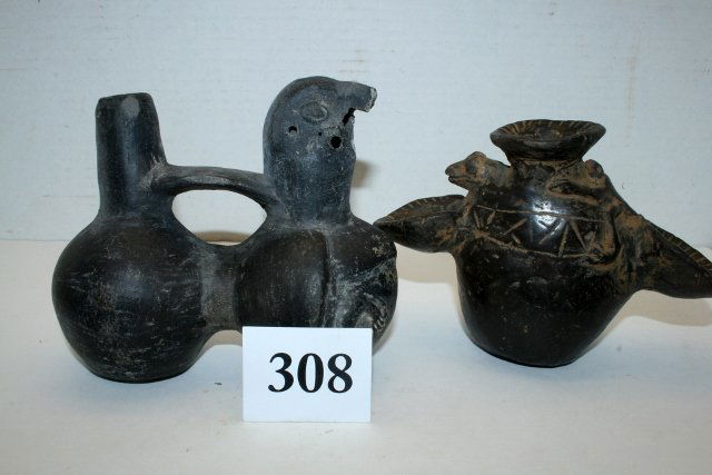 2 Peruvian Prehistoric Jars, one is Parrot Effigy and (1 of 2)