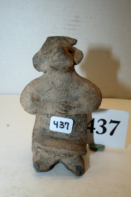 Carved Stone Figure: 4 ¼” Carved Stone Figure, Mexico, 1 Foot Broken & Glued