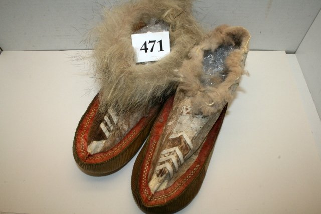 Pair Seal Skin Fur Lined Quilled Moccasins (1 of 2)
