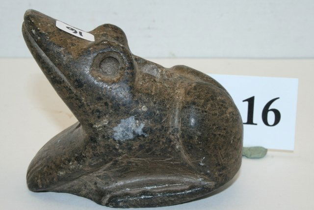 Steatite Frog Style Effigy Pipe: 4 ¼” x 3 ¼” Steatite Frog Style Effigy Pipe, Kentucky, Historic