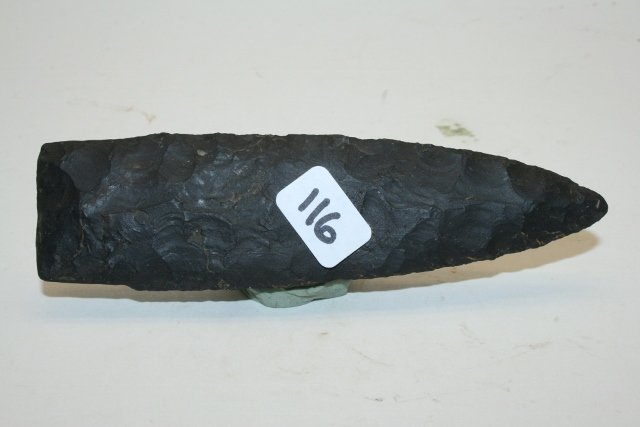 Black Flint, Stemmed Lancelot: 4 ¾” Upper Mercer Black Flint, Stemmed Lancelot Ohio River Area Berner C.O.A.