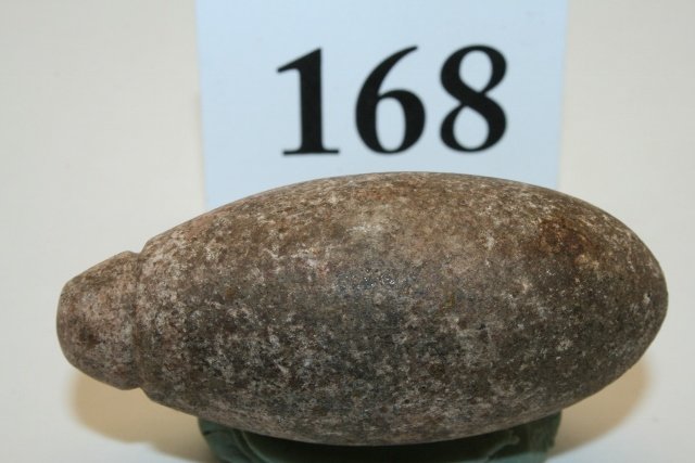 Polished Groove Top Plummet: 2 5/8” Nicely Polished Groove Top Plummet of Pink Granite – Ex. Glenn Coll.