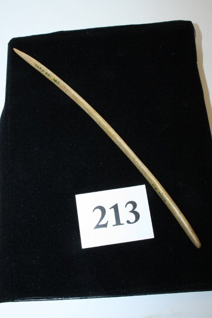 Carved Bone Hair Pin: 8 ¼” Carved Bone Hair Pin, Clay Co. Ark. – Ex. C.F. King Coll.