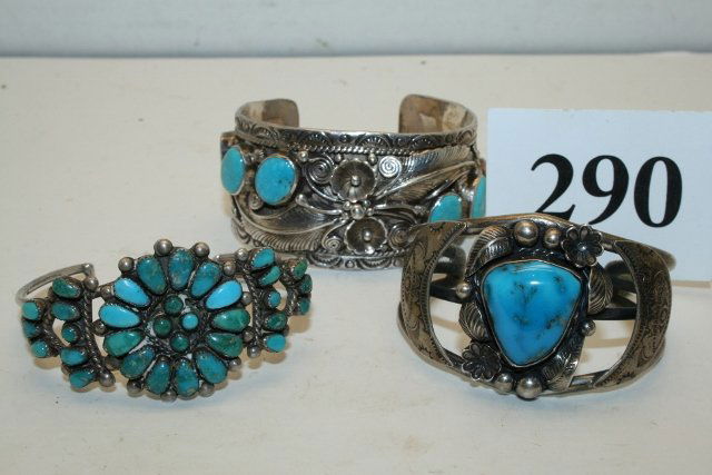 3 Silver & Turquoise Inset Bracelets – largest opening (1 of 1)