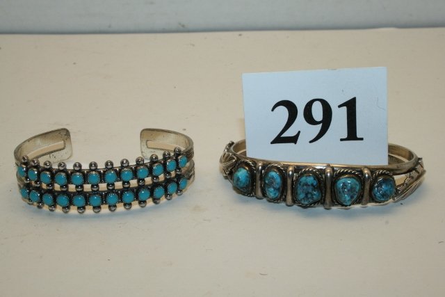 2 Silver & Turquoise Inset Bracelets (1 of 1)