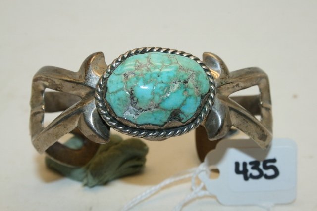 Sand Cast Silver with Turquoise Cab Bracelet (1 of 1)