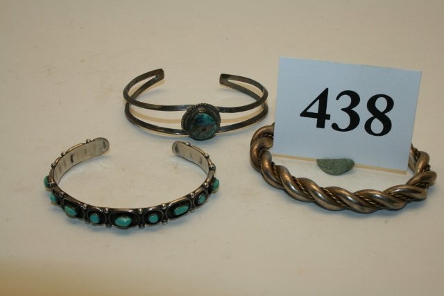 3 Silver Bracelets, 2  Turquoise insets (1 of 1)