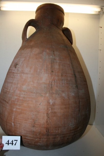 Roman Terra Cotta Wine Amphora: 14” x 23 ½” Roman Terra Cotta Wine Amphora – 200 A.D. with C.O.A. Sadigh Gallery, New York (2002) cracked at neck – glued, Sale Highlite!
