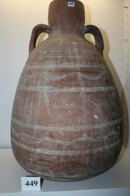 Roman Terra Cotta Wine Amphora: 13” x 20 ½” Roman Terra Cotta Wine Amphora 200 A.D. C.O.A. included – solid