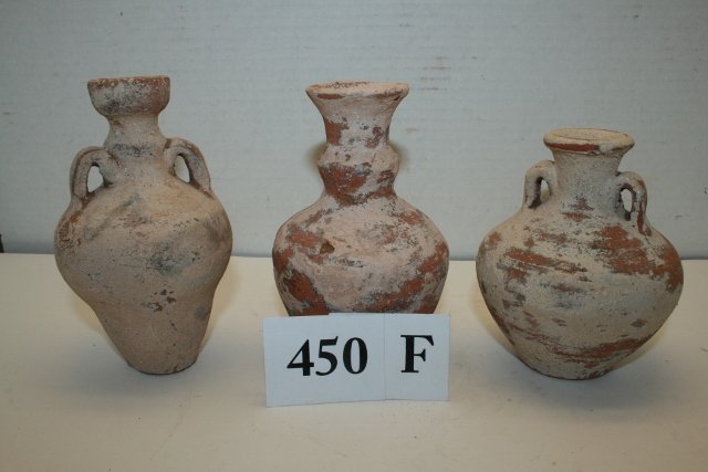 5 Terra Cotta Jars or Bottles: 5 Terra Cotta Jars or Bottles, Holy Land – tallest 5 ¼”