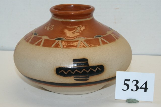 Glazed Polychrome Carved Jar (1 of 2)