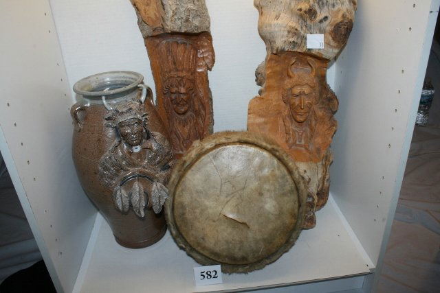 4 Items: Ceramic Carved Indian Jar (1 of 1)