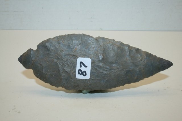 Hornstone Turkey Tail Point: 5 ¾” Hornstone Turkey Tail Point – small restoration at tip and base, thin Late Bob Leach of Battle Creek Michigan