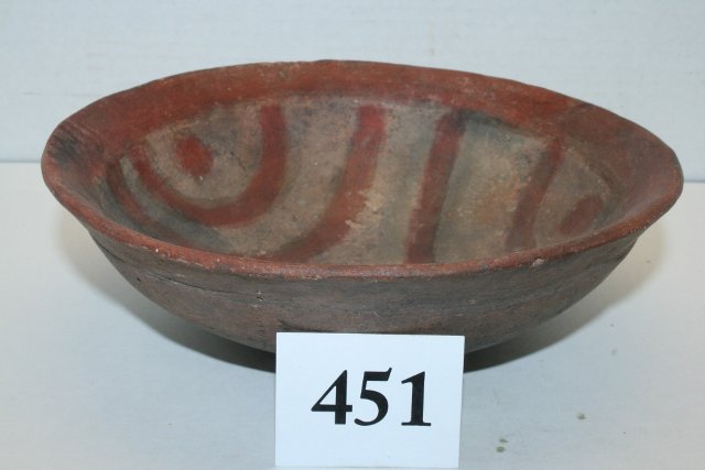 Red on Buff Interior Design Bowl: 8 1/8” x 3 ¼” Flared Rim Red on Buff Interior Design Bowl, Arkansas, Ex. Hill Coll., 2526?