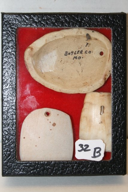 Three Drilled Shell Pendants: Three Drilled Shell Pendants, Mo. Ex. Ron Marcou Coll.