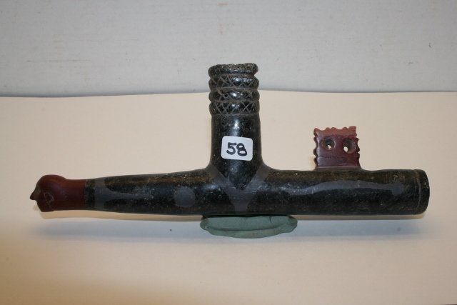 Steatite with lead inlays Historic T Pipe (1 of 5)