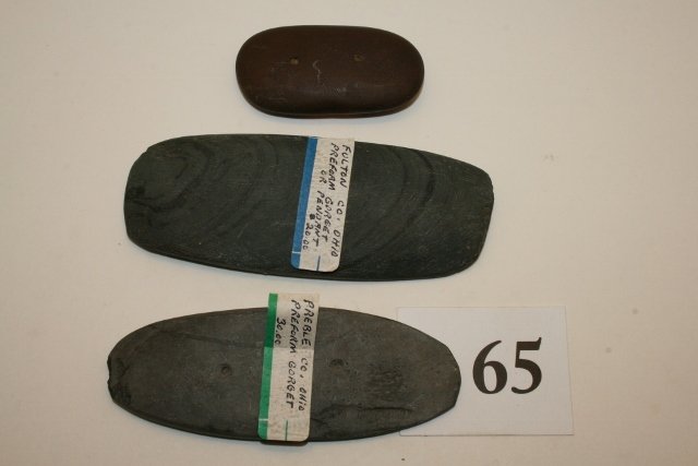 Three Undrilled Slate Gorgets: Three Undrilled Slate Gorgets, Ohio – Two have Starter Holes, largest 4 3/8”