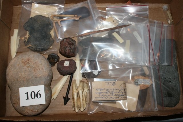 Misc. Artifacts: Misc. Artifacts, Various States, including Hematite, Flint, Bone, some with information, interesting lot