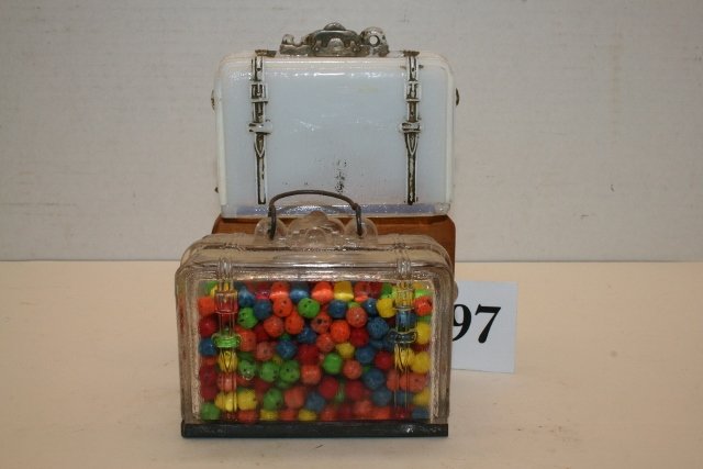 Luggage with candy, Milk Glass Luggage: Luggage with candy, Milk Glass Luggage (damaged)
