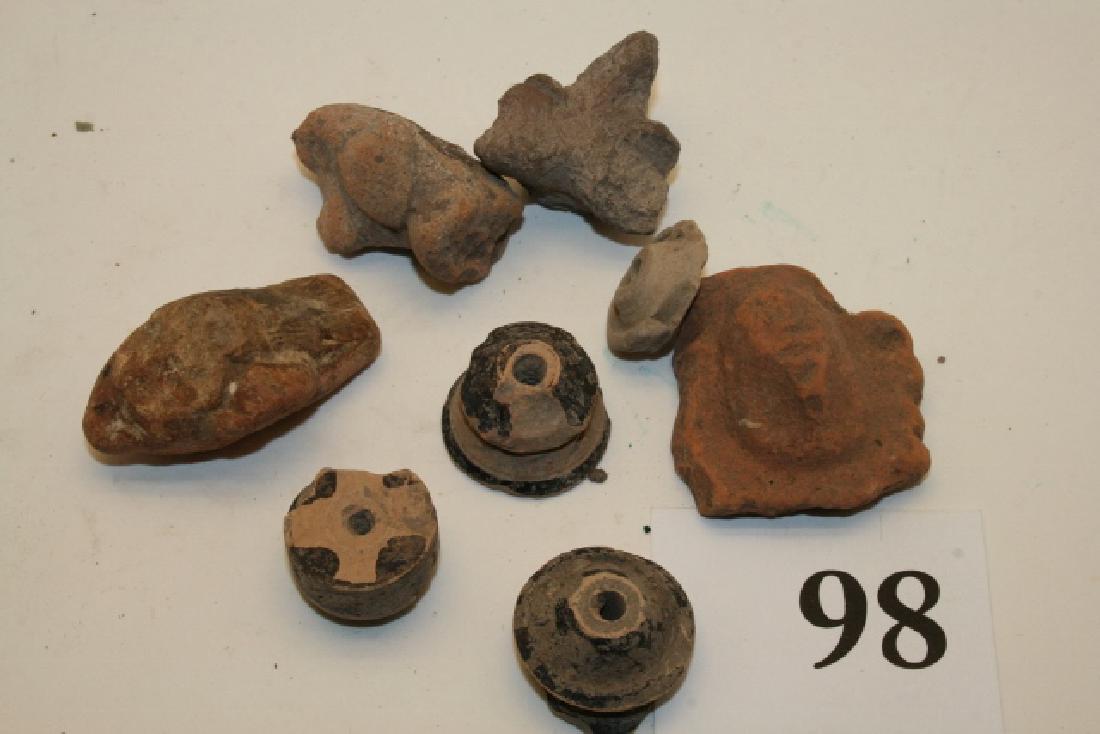 8 Clay Beads and Heads: 8 Clay Beads and Heads from Mexico, Prehistoric