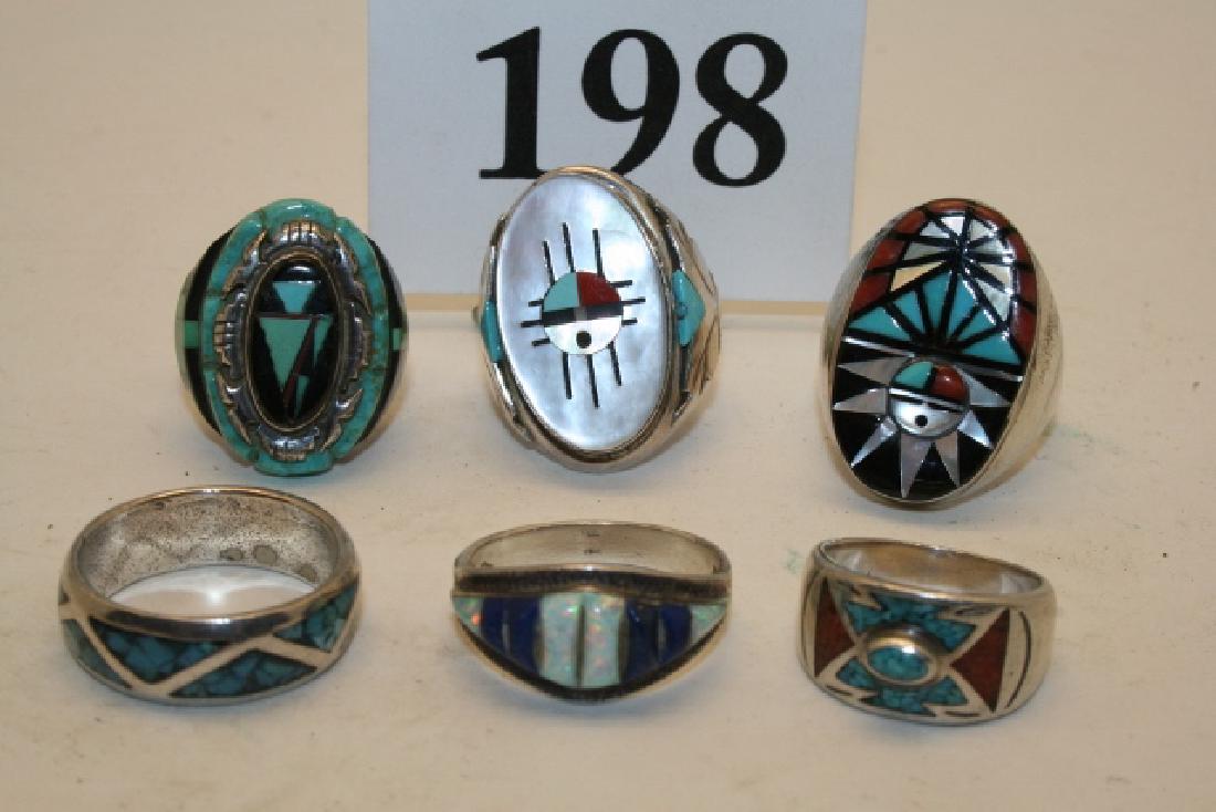 6 Assorted Zuni Inlay Silver Rings (1 of 1)