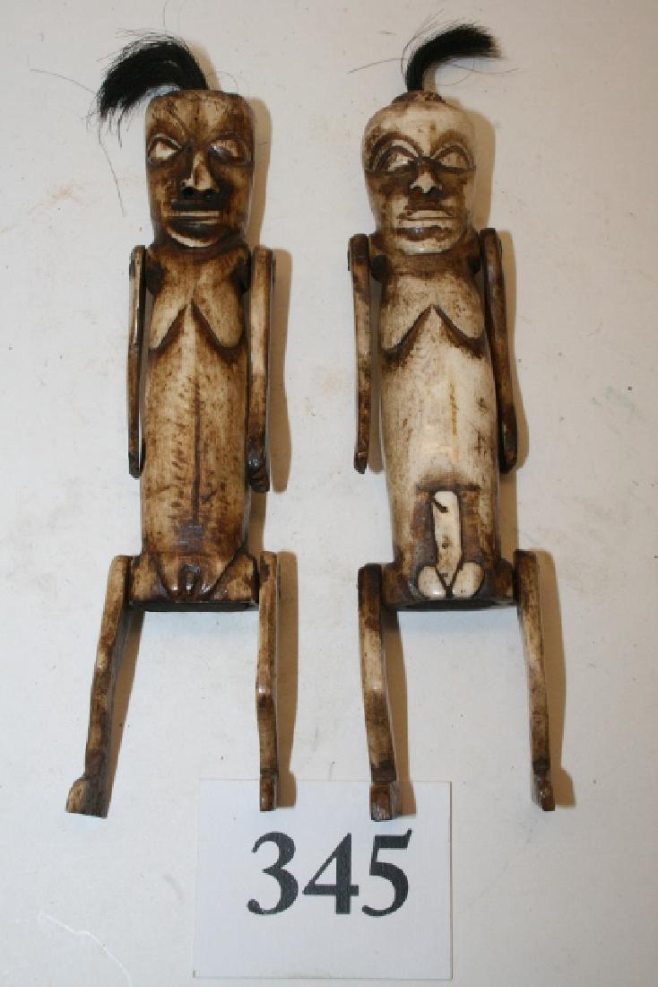 Pair of Male & Female Bone Articulated Dolls: 6” x 1 ½” Pair of Male & Female Bone Articulated Dolls with hair Lombok, Indonesia